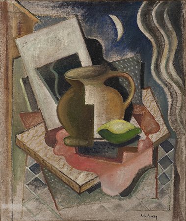 Renato Paresce (Carouge 1886 - Parigi 1937)"La nuit" 1928olio su telacm...