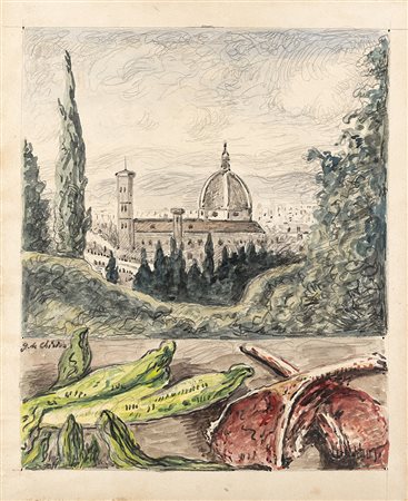 Giorgio de Chirico (Volos 1888 - Roma 1978)"Veduta di Firenze con bistecche...