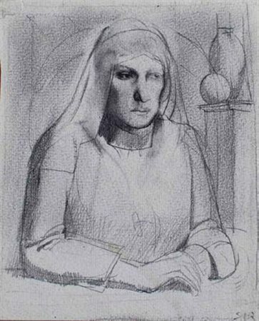 MARIO SIRONI Sassari 1885 - Milano 1961 FIGURA IN UN INTERNO, 1925 CIRC...