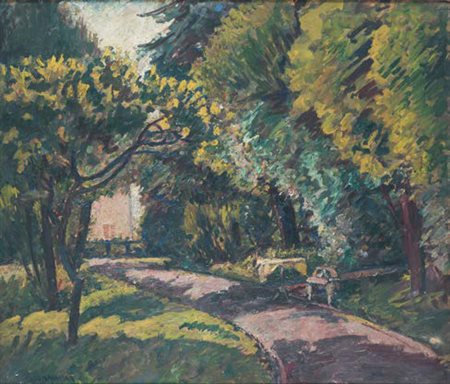 PIERO MARUSSIG Trieste 1879 - Pavia 1937 GIARDINO CONTAVOLINO olio su tavola,...