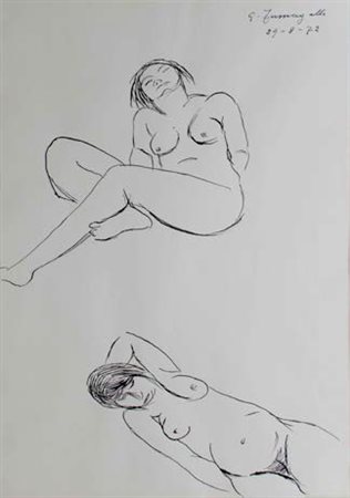 GIOVANNI FUMAGALLI Milano 1902 - 1995 DUE NUDI, 1972 china su carta, cm...