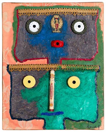 NRICO BAJ Milano 1924 - Vergiate 2003 COUPLE, 1966 tecnica mista e collage su...