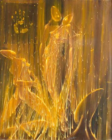 CESARE PEVERELLI Milano 1922 - Parigi 2000 RITUALE olio su tela, cm 100x80....