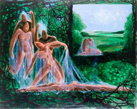 CESARE PEVERELLI Milano 1922 - Parigi 2000 NINFE AL BAGNO olio su tela, cm...