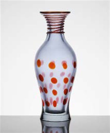 MANIFATTURA MURANESE Vaso con decoro a macchie rosse e collo con spirale...