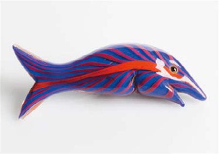 MANIFATTURA MURANESE Pesce in vetro sommerso con decorazionea fasce nei toni...