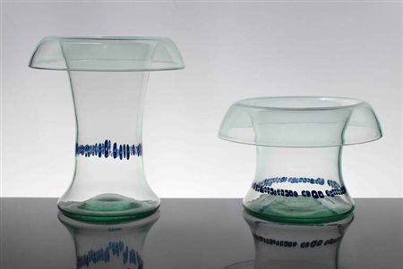 VISTOSI Grande vaso in vetro trasparente con decoro circolare a murrine e...