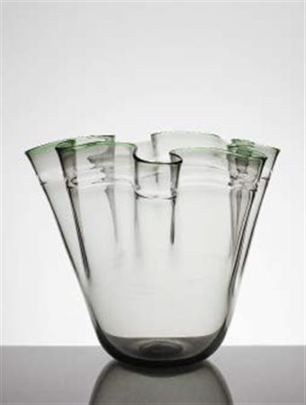 VISTOSI Vaso fazzoletto in vetro trasparente conbordo decorato nei toni del...