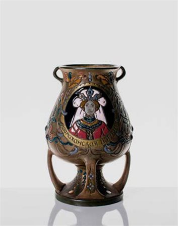 RIESSNER, STELLMACHER & KESSELAMPHORA Vaso in ceramica smaltata con decoro...