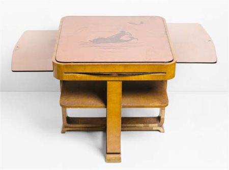 MANIFATTURA ITALIANA Tavolino con ripiani estraibili in vetro, piano in...