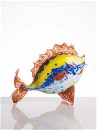 MANIFATTURA MURANESE Pesce in vetro policromo conelementi applicati....