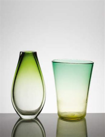 MANIFATTURA MURANESE Vaso in vetro trasparente con decorosfumato nei toni del...