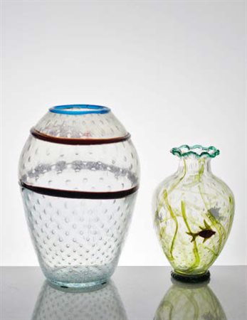 MANIFATTURA MURANESE Grande vaso in vetro trasparente a bolle con decoro...