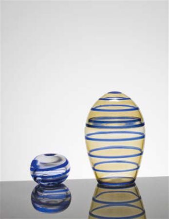 MANIFATTURA MURANESE Vaso con coperchio in vetro pagliesco con decorazioni a...