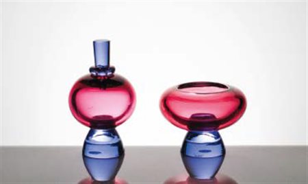 MANIFATTURA MURANESE Coppia di portaprofumi in vetro pesante nei toni del blu...