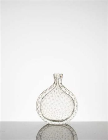 BAROVIER & TOSO Vaso in vetro trasparente a bollicine.Firma all’acido:...