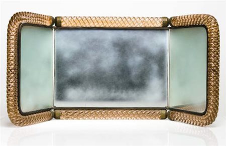 VENINI Specchiera da tavolo con cornicein vetro “a treccia”, anni ‘40....