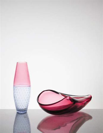 FLAVIO POLI (1900-1984) Vaso in vetro a bollicine con collodecorato nei toni...