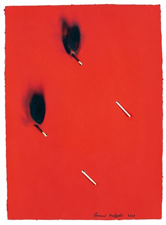 BERNARD AUBERTIN (1934-2015)Papier Rouge Brulé Tecnica mista e fiammiferi su...