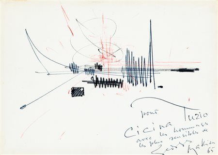 GEORGES MATHIEU (1921-2012)Composition pour Cicina Turio, 1965Biro colorate e...