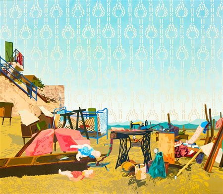 ATTILIO STEFFANONI (1938)Grande paesaggio italiano, 1969-1972Olio su telacm...