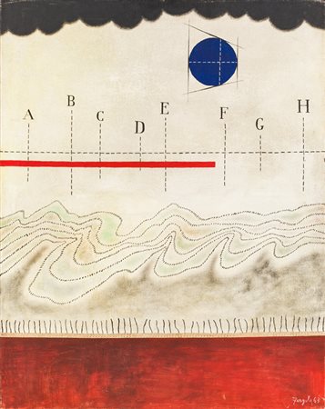 SERGIO FERGOLA (1936-1994)Paesaggio detto: coperto, 1963Olio e applicazioni...