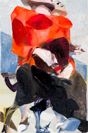 ENNIO CALABRIA (1937)Donna con cane, 1965Olio su telacm 60x40Firma e...