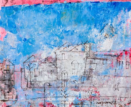 FRANCO ROGNONI (1913-1999)Paese azzurro, 1970Olio su telacm 46x55Firma e...