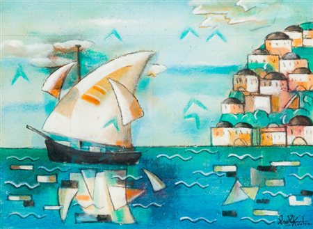 IBRAHIM KODRA (1918-2006)Positano, 1981Olio e tecnica mista su tela...