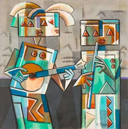 IBRAHIM KODRA (1918-2006)Duetto in sol magg., 1981Olio e tecnica mista su...