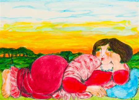 DOMENICO CANTATORE (1906-1998)Senza Titolo (Odalisca)Tecnica mista su carta...