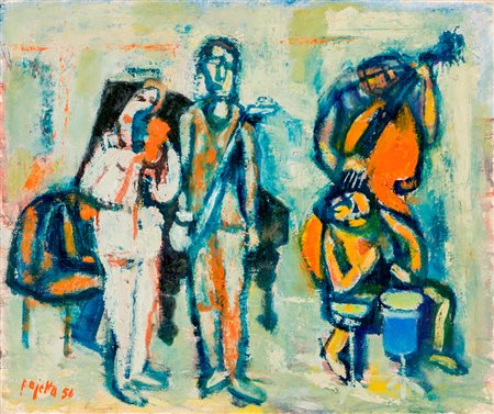 GUIDO PAJETTA (1898-1987)L'orchestrina, 1956Olio su telacm 47x55Firma e...