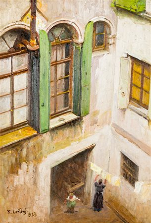 ROCCO LENTINI (1858-1943)Cortile n.9, 1933Olio su tavolacm 49,5x34,5Firma e...