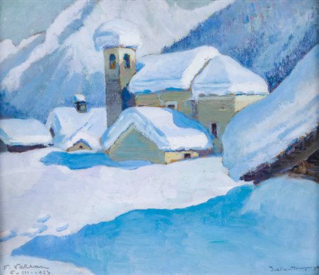 FELICE VELLAN (1889-1976)Macugnaga, 1925Olio su tavolacm 32x35Firma, titolo e...