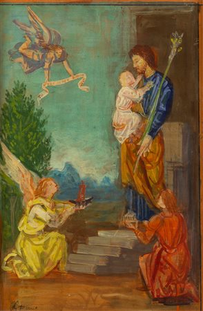 Achille Funi (1890-1972) San Giuseppe e il Bambino, 1962 olio su tavoletta,...