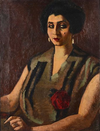Anselmo Bucci (1887-1955) Olga Lapidos, 1927 olio su tela, cm 80x60 firmato e...