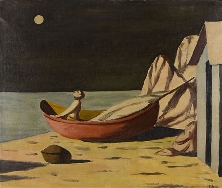 Pompeo Borra (1898-1973) Il pescatore olio su tela, cm 55x65 firmato in basso...