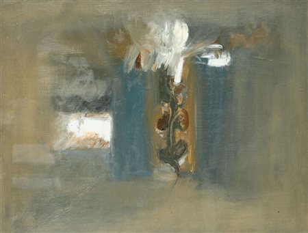 Giancarlo Cazzaniga (1930-2013) Interno con girasoli, 1964 olio su tela, cm...