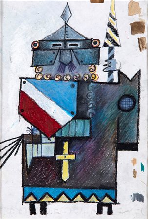 Pino Pascali (1935 - 1968) Cavaliere medievale, 1965 tecnica mista su carta,...