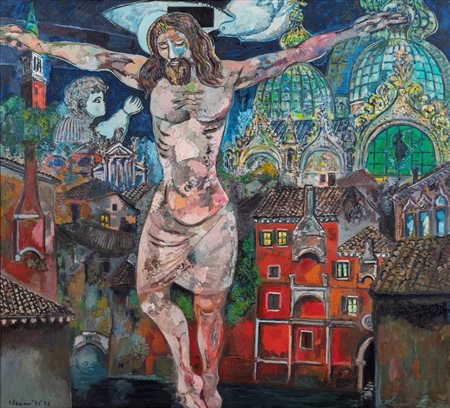 Gianpaolo Berto (1940) Passione, 1972-1973 olio su tela, cm 180x200 firmato e...
