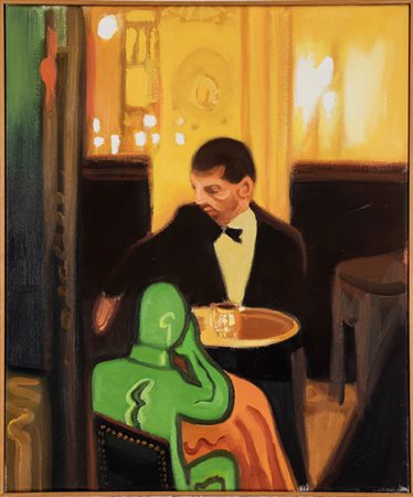 Francesco Di Lernia (1966) L'aperitivo, 1996 olio su tela, cm 60x50 firmato,...