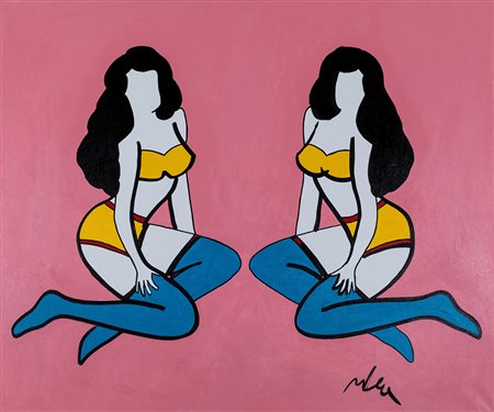 Marco Lodola (1955) Senza titolo acrilico su tela, cm 100x120 firmato in...