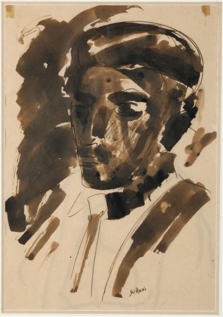 Mario Sironi (1885-1961) Busto Maschile, 1948 ca china, china acquerellata e...