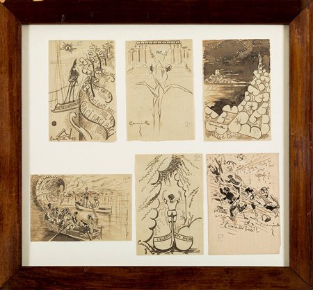 Francesco Cangiullo (1884-1977) L’isola dei baci sei chine su carta, misure...