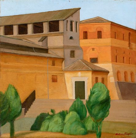 Antonio Donghi (1897-1963) Convento, 1924 ca olio su tela, cm 50x50 firmato...