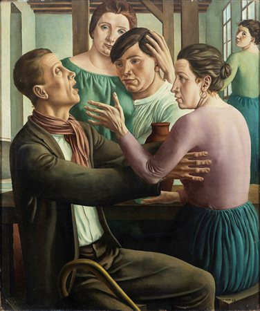 Ubaldo Oppi (1889-1942) Il cieco e altre figure, 1922 olio su tela, cm...