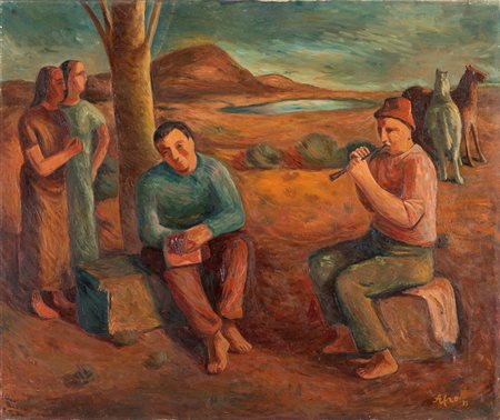 Afro Basaldella (1912-1976) Riposo, 1933 olio su tela, cm 75x90 firmato e...