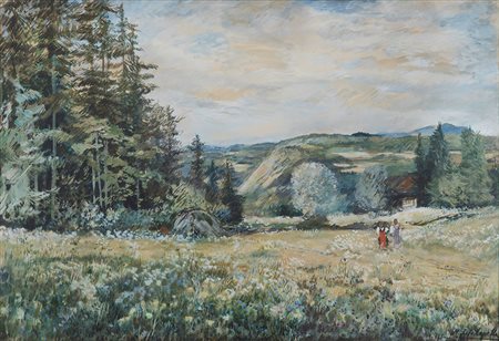 Michele Cascella (1892 - 1989) Siusi, 1938 acquerello su carta, cm 75x110...