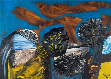 Mattia Moreni (1920-1999) Paesaggio Lunare, 1953 olio su tela, cm 100x140x5...