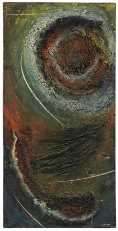 Pippo Oriani (1909-1972) Rivelazione spaziale tecnica mista su tela, cm 80x40...